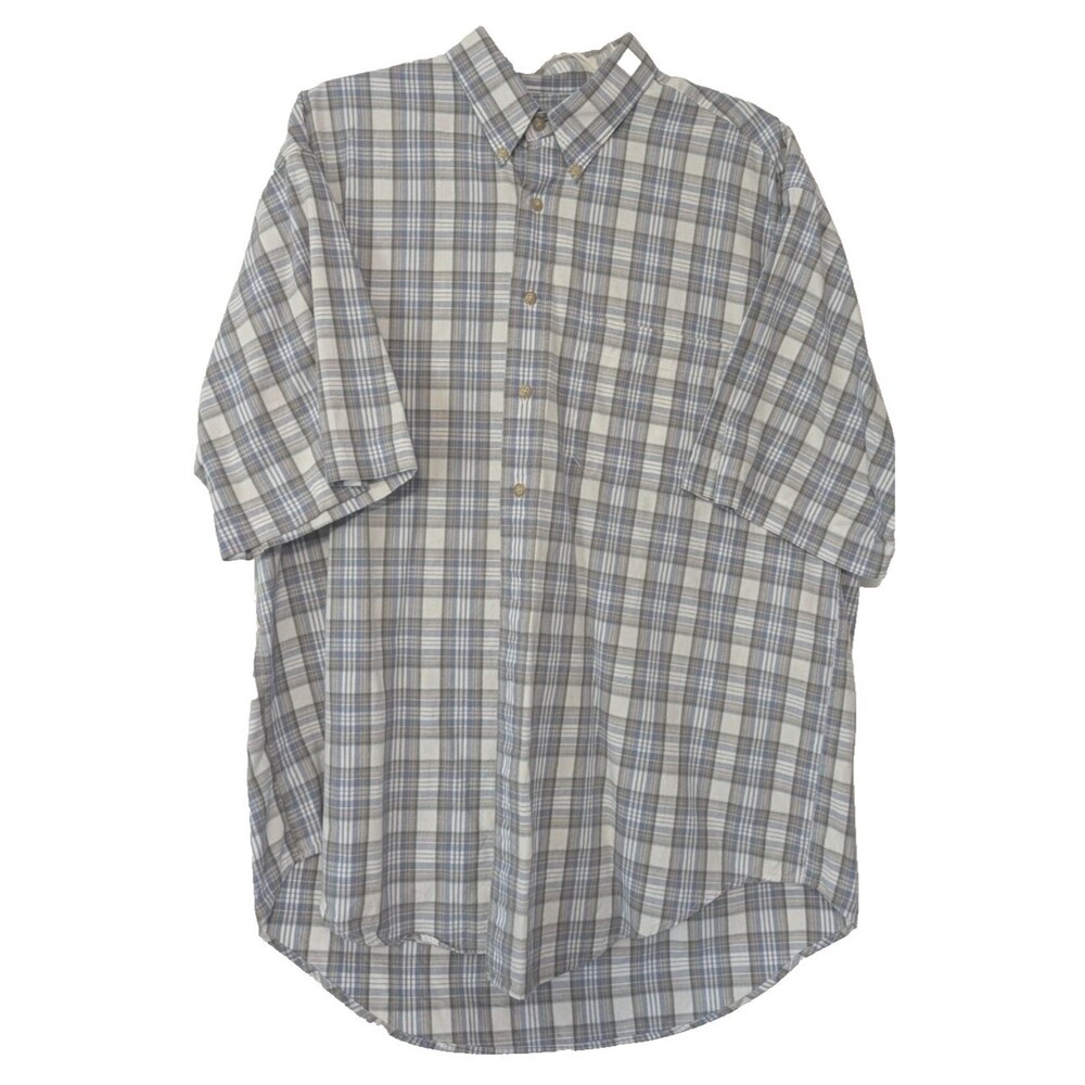 JJ Farmer Short Sleeve Shirt Mens Large 100% Cotton Blue/Gold Plaid